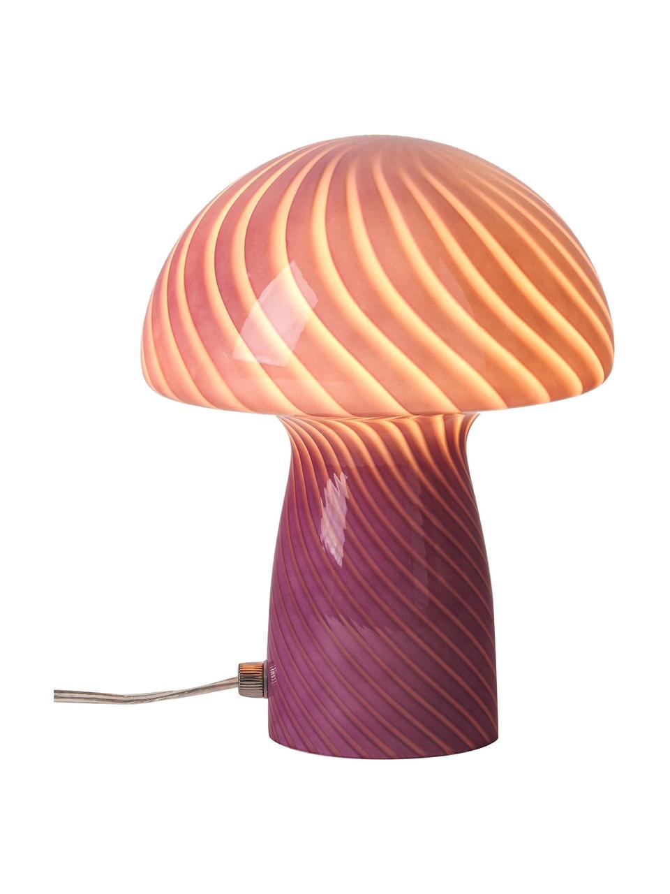 Lámpara de mesa pequeña de vidrio Mushroom, Lámpara: vidrio, Cable: plástico, Rosa, Ø 19 x Al 23 cm