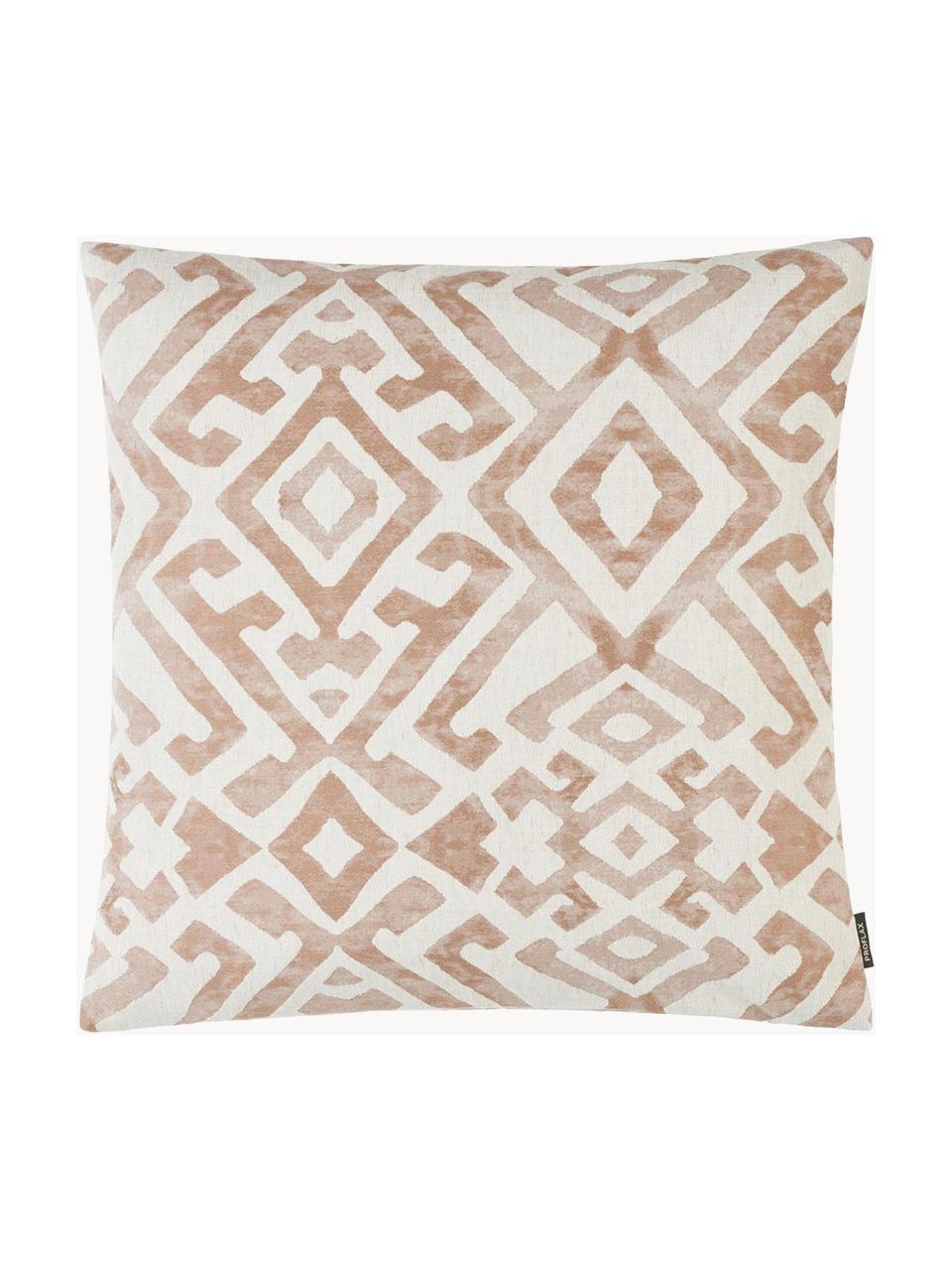 Vzorovaný povlak na polštář v ethno stylu Elani, 65 % polyester, 25 % viskóza, 10 % len, Krémová, hnědá, Š 40 cm, D 40 cm