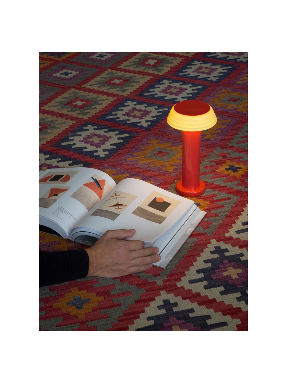 Lámpara de mesa pequeña LED regulable PL1, Pantalla: silicona, Estructura: metal recubierto, Cable: plástico, Rojo, amarillo claro, Ø 13 x Al 24 cm