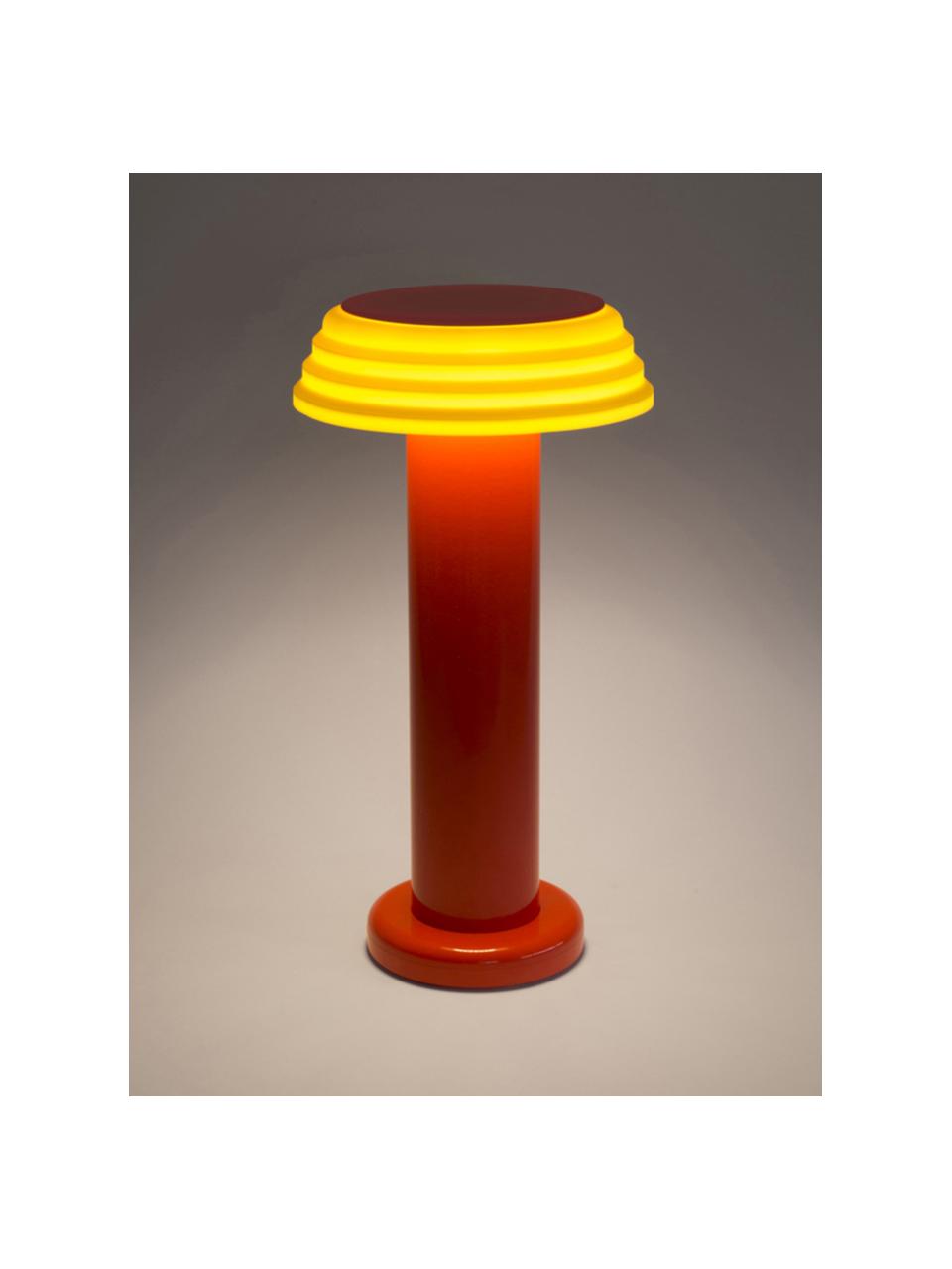 Lampada da tavolo piccola portatile a LED con luce regolabile PL1, Paralume: silicone, Struttura: metallo rivestito, Rosso, giallo chiaro, Ø 13 x Alt. 24 cm