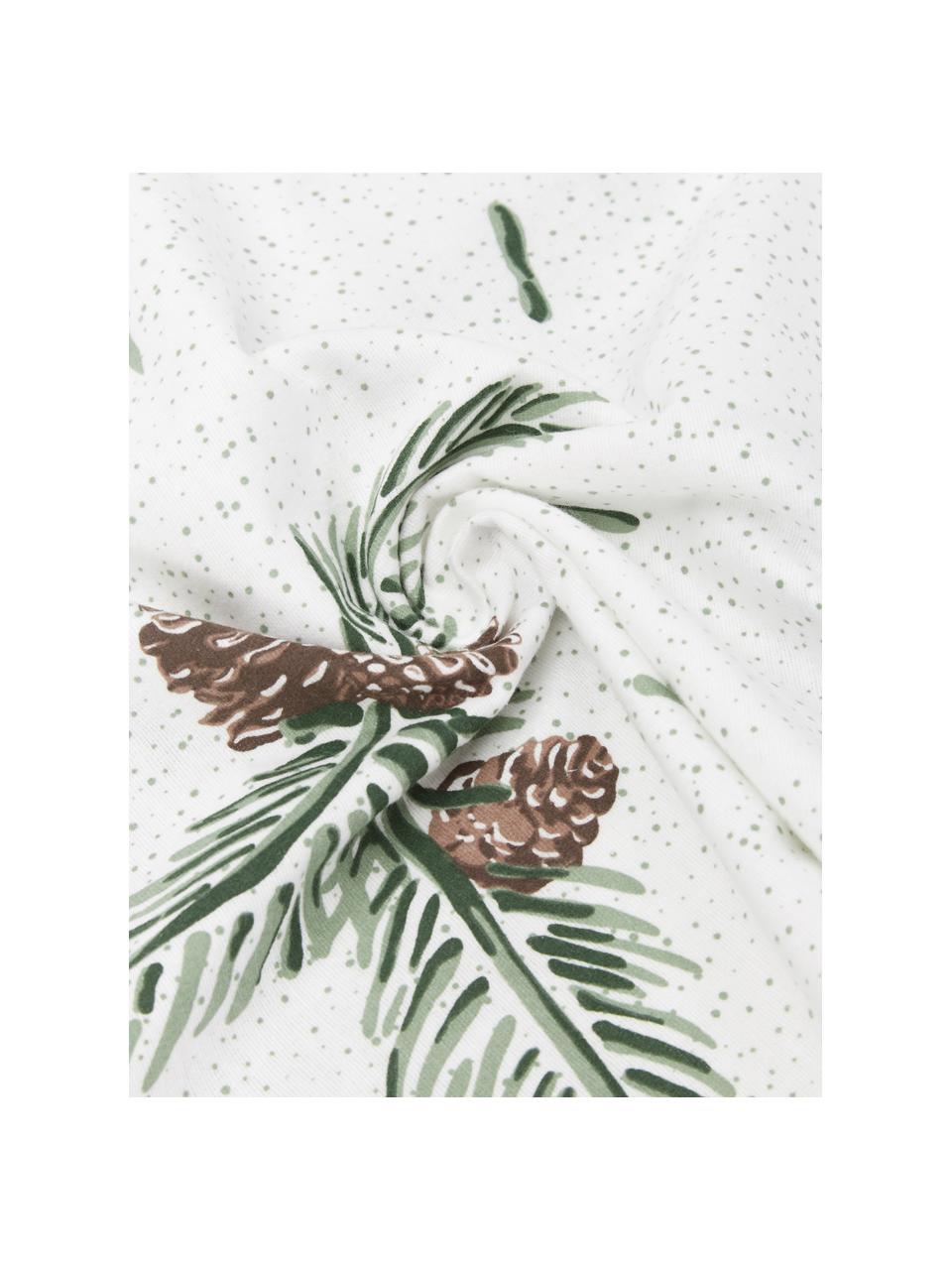 Flanell-Bettwäsche Pinecone mit winterlichem Muster, Webart: Flanell, Weiss, Grün, 135 x 200 cm + 1 Kissen 80 x 80 cm
