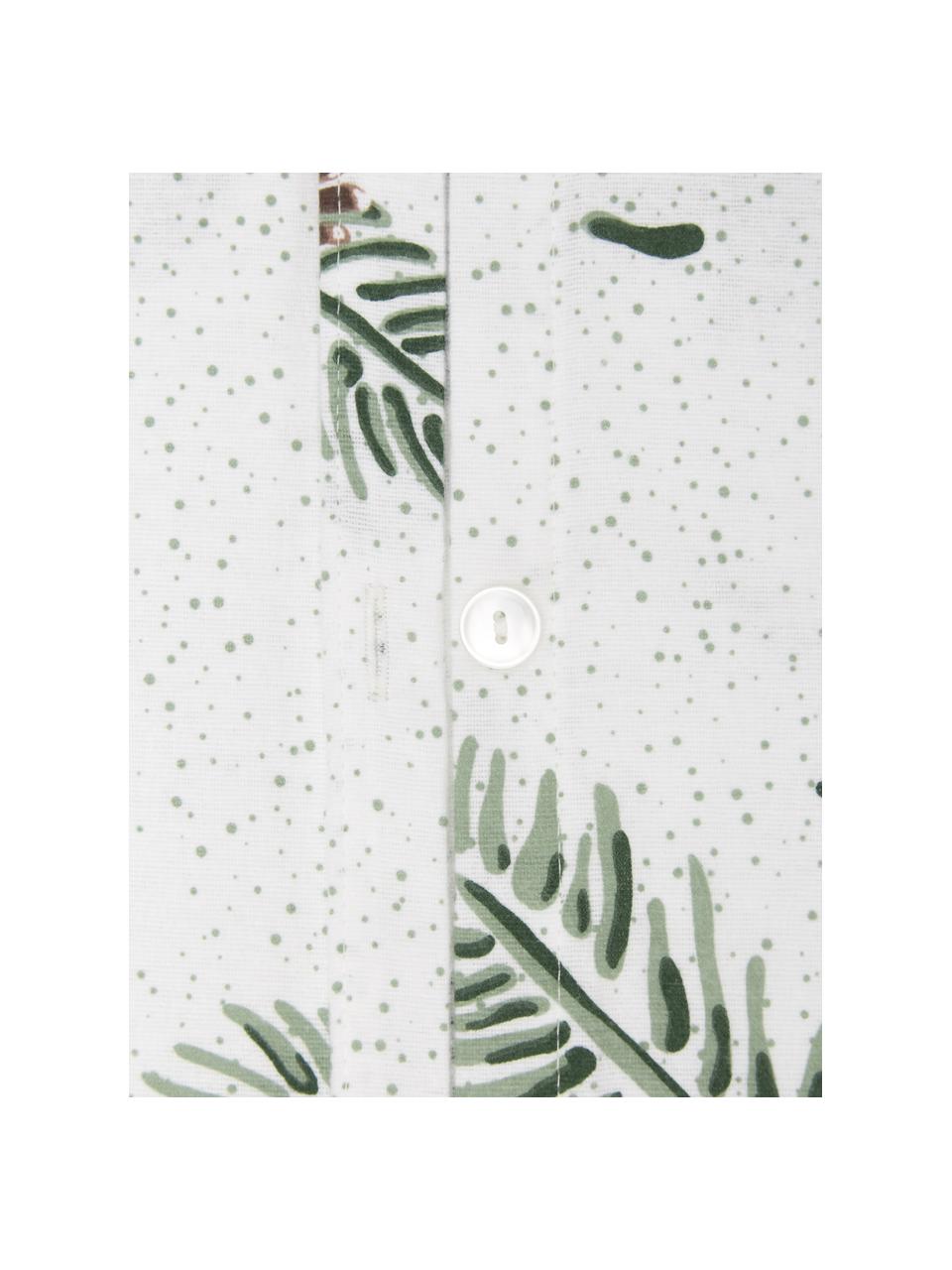 Pościel z flaneli Pinecone, Biały, zielony, 135 x 200 cm + 1 poduszka 80 x 80 cm
