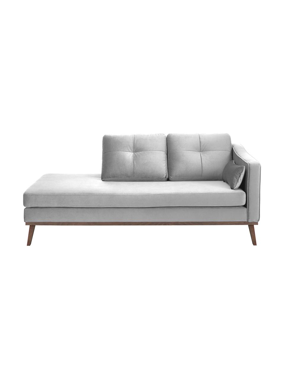 Fluwelen chaise longue Alva in grijs met beukenhout-poten, Bekleding: fluweel (hoogwaardig poly, Frame: massief grenenhout, Poten: massief gebeitst beukenho, Grijs, B 193 x D 94 cm