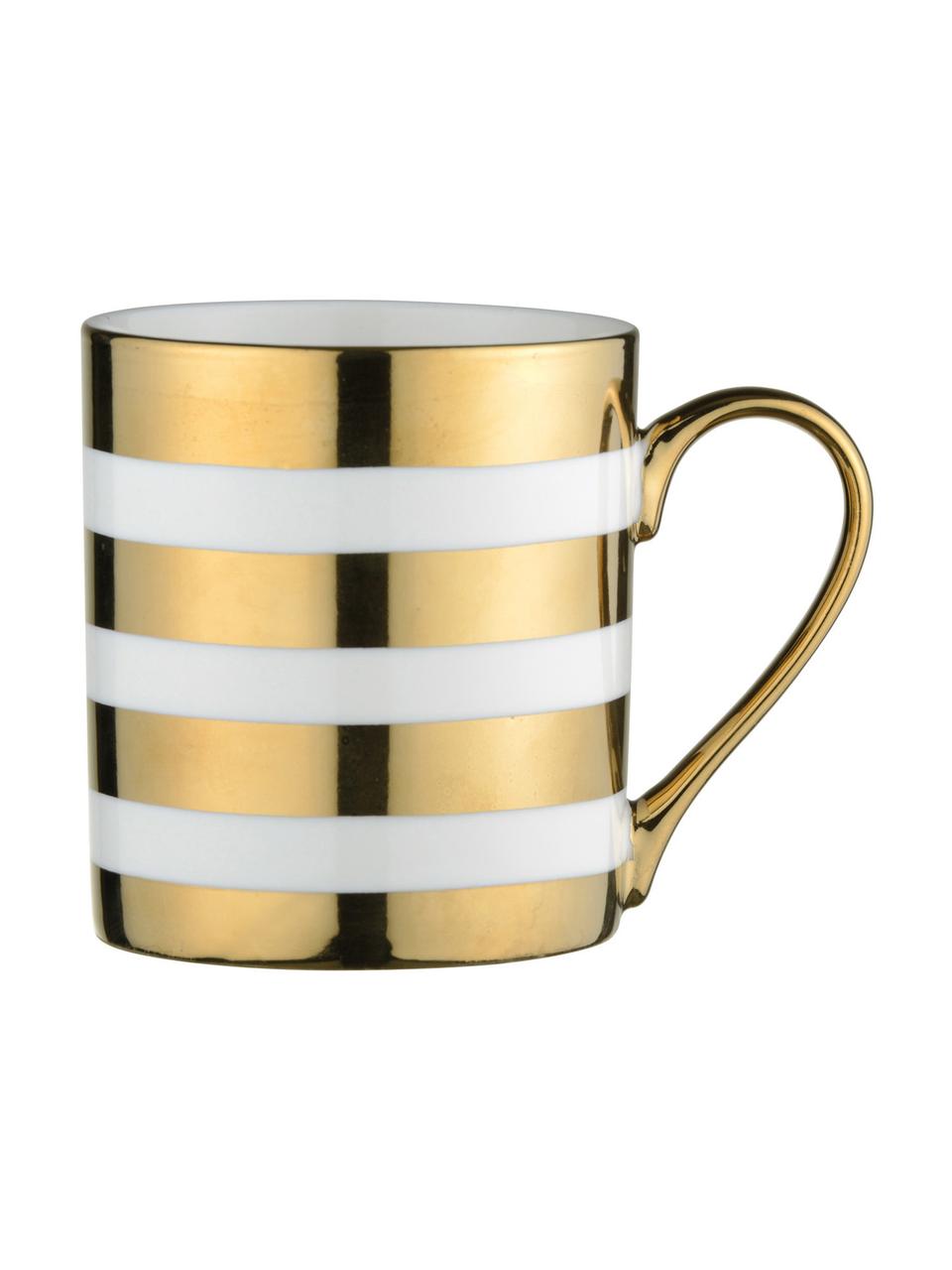 Kubek Stripes, 4 szt., Porcelana, Biały, odcienie złotego, Ø 9 x W 10 cm