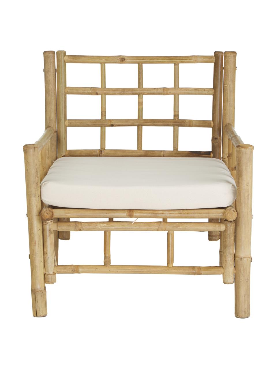 Bambus-Sessel Mandisa mit Sitzpolster, Gestell: Bambus, unbehandelt, Bezug: Segeltuch, Bambus, Weiß, B 70 x T 70 cm