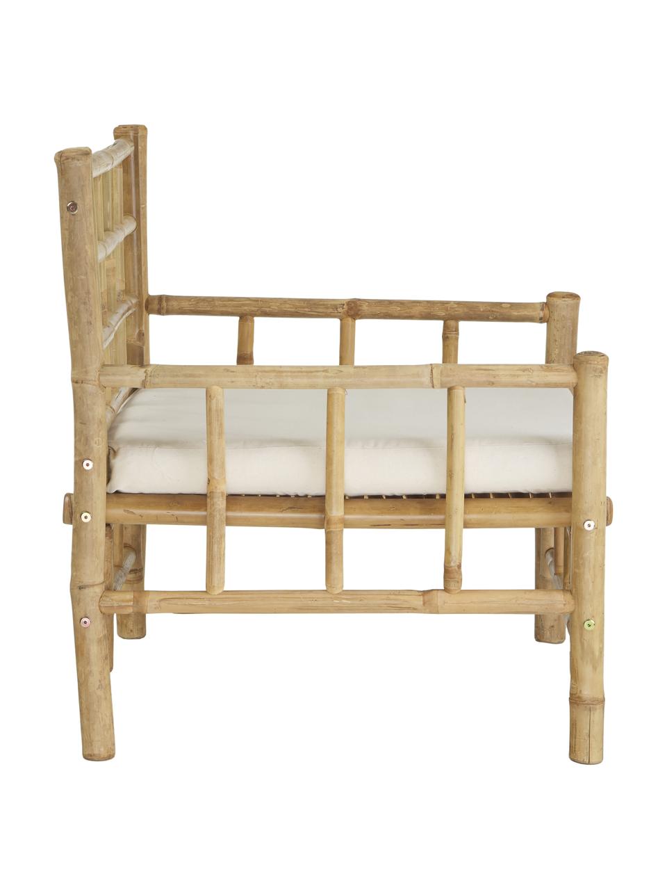 Fotel z drewna bambusowego z tapicerowanym siedziskiem Mandisa, Stelaż: drewno bambusowe, surowe, Drewno bambusowe, biały, S 70 x G 70 cm