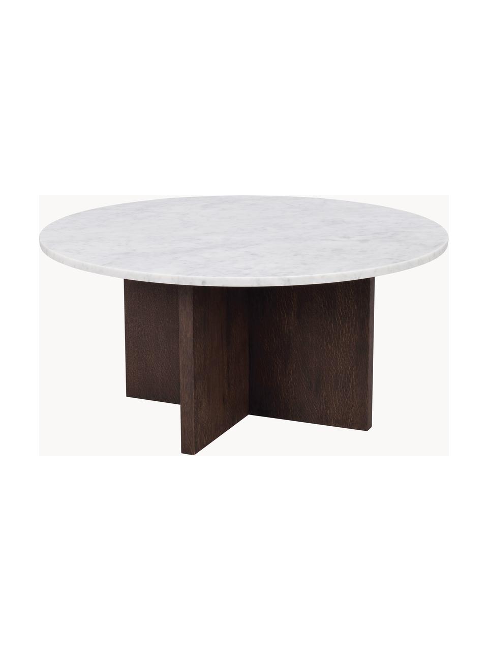 Ronde marmeren salontafel Brooksville, Tafelblad: marmer, Frame: MDF met eikenhoutfineer D, Wit, gemarmerd, hout, Ø 90 cm