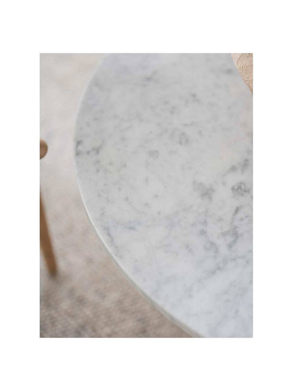 Tavolino rotondo in marmo Brooksville, Piano d'appoggio: marmo, Struttura: pannello MDF (fibra a med, Bianco marmorizzato, legno, Ø 90 cm
