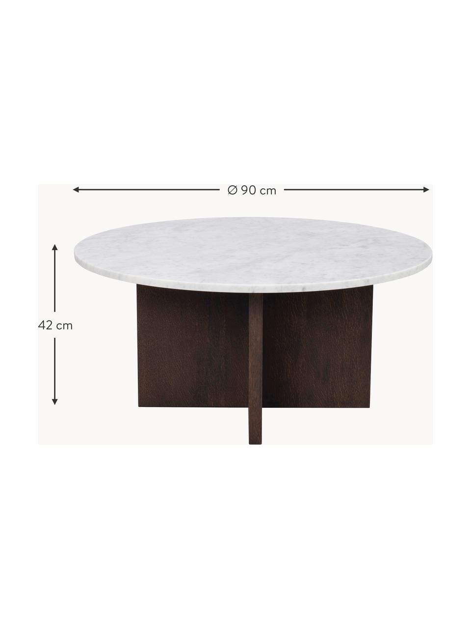 Kulatý mramorový konferenční stolek Brooksville, Bílá, mramorovaná, dřevo, Ø 90 cm