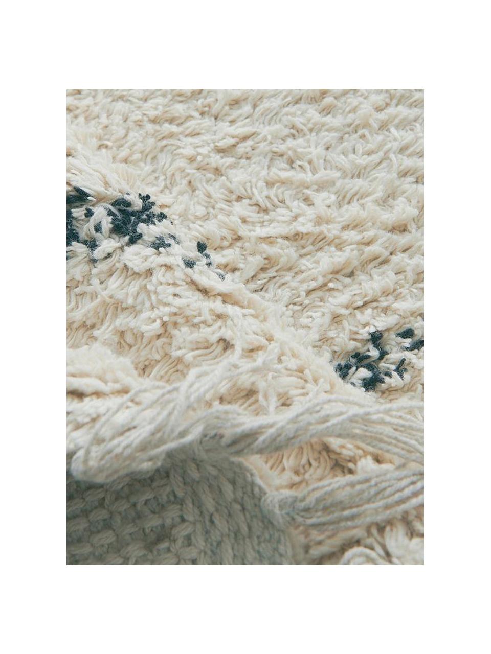 Tapis blanc cassé en coton Less, Blanc cassé, noir