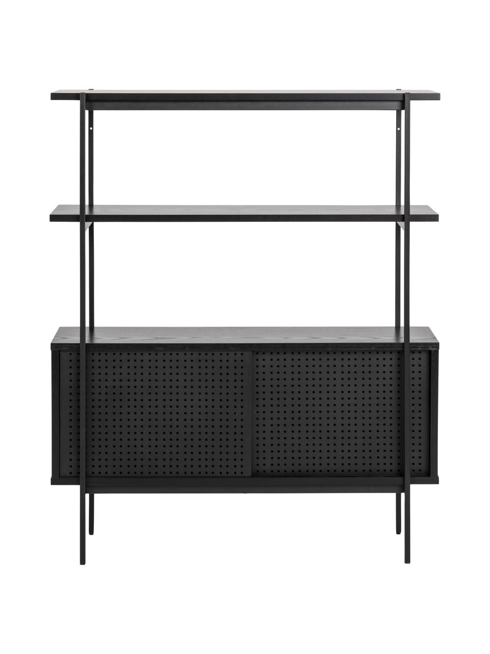 Estantería con puertas Angus, Estructura: tablero de fibras de dens, Estructura: metal recubierto, Patas: metal recubierto, Madera pintada en negro, An 94 x Al 114 cm