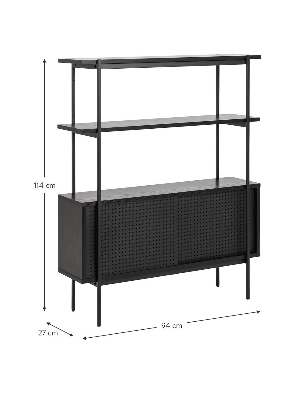 Regal Angus mit Schiebetüren, Korpus: Mitteldichte Holzfaserpla, Gestell: Metall, beschichtet, Holz, schwarz lackiert, B 94 x H 114 cm
