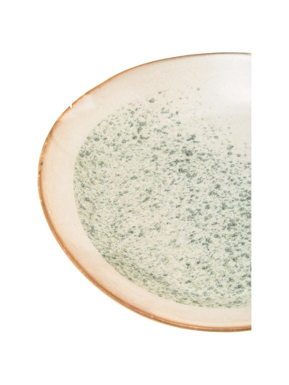 Ručne vyrobený raňajkový tanier v retro štýle 70's, 2 ks, Kamenina, Zelená, krémovobiela, Ø 22 cm