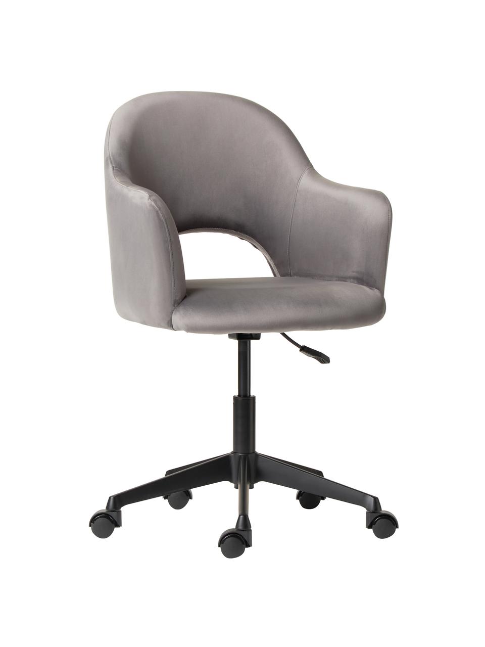 Fluwelen bureaustoel Rachel met armleuningen, in hoogte verstelbaar, Bekleding: fluweel (hoogwaardig poly, Poten: gepoedercoat metaal, Fluweel grijs, B 65 x D 68 cm