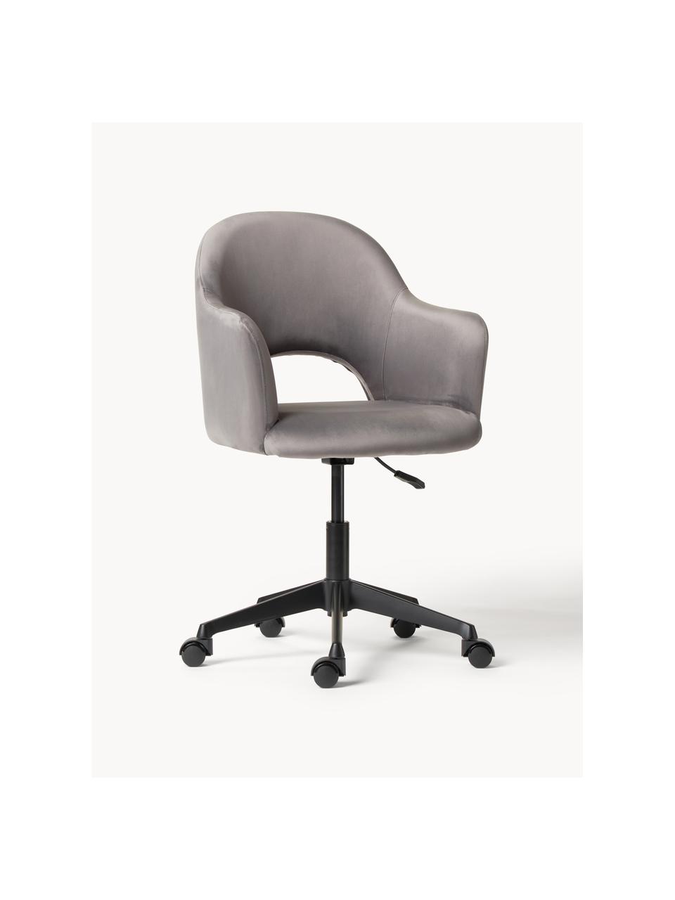 Chaise de bureau pivotante en velours Rachel, hauteur ajustable, Velours gris clair, larg. 65 x prof. 68 cm