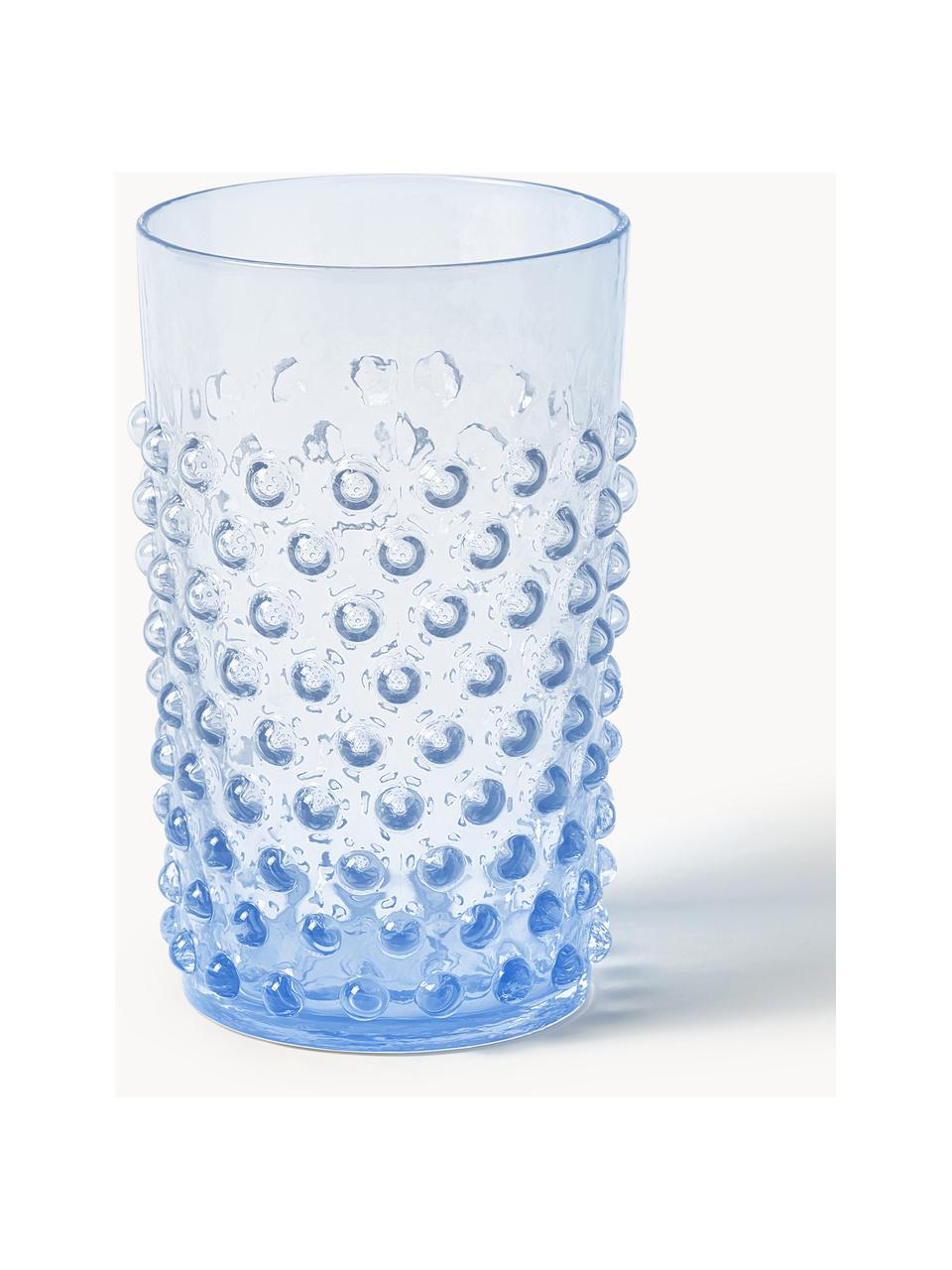 Mundgeblasene Wassergläser Hobnail, 6 Stück, Glas, mundgeblasen, Blau, transparent, Ø 7 x H 11 cm, 200 ml