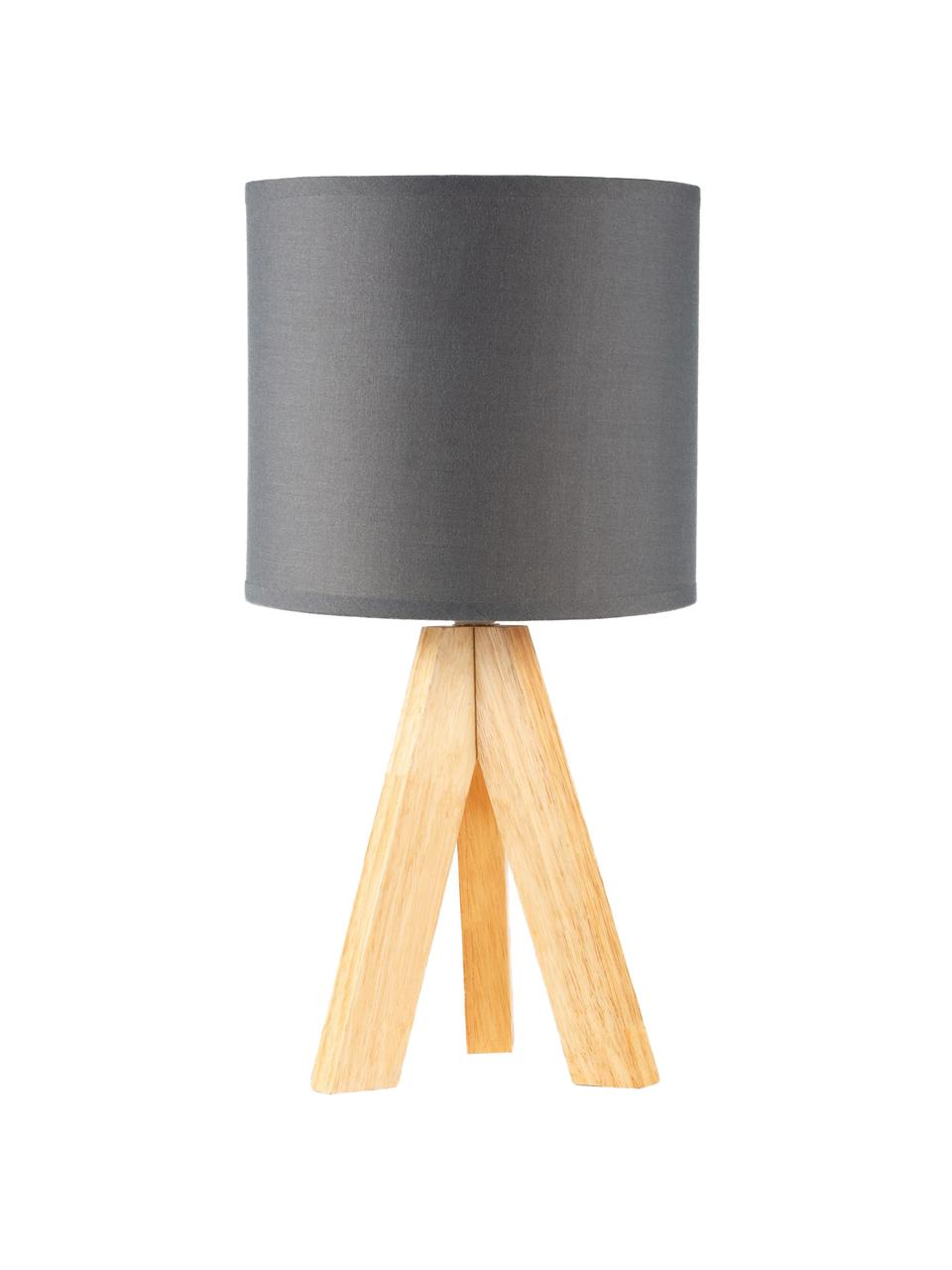 Tripod Tischlampe Woody Love mit Holzfuss, Lampenschirm: Stoff, Dunkelgrau, Holz, Ø 19 x H 37 cm