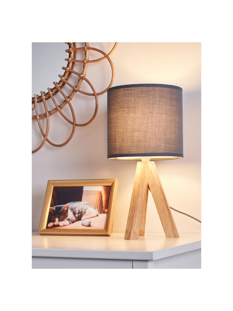 Lámpara de noche tripode de madera Woody Love, Pantalla: tela, Cable: cubierto en tela, Gris oscuro, madera, Ø 19 x Al 37 cm