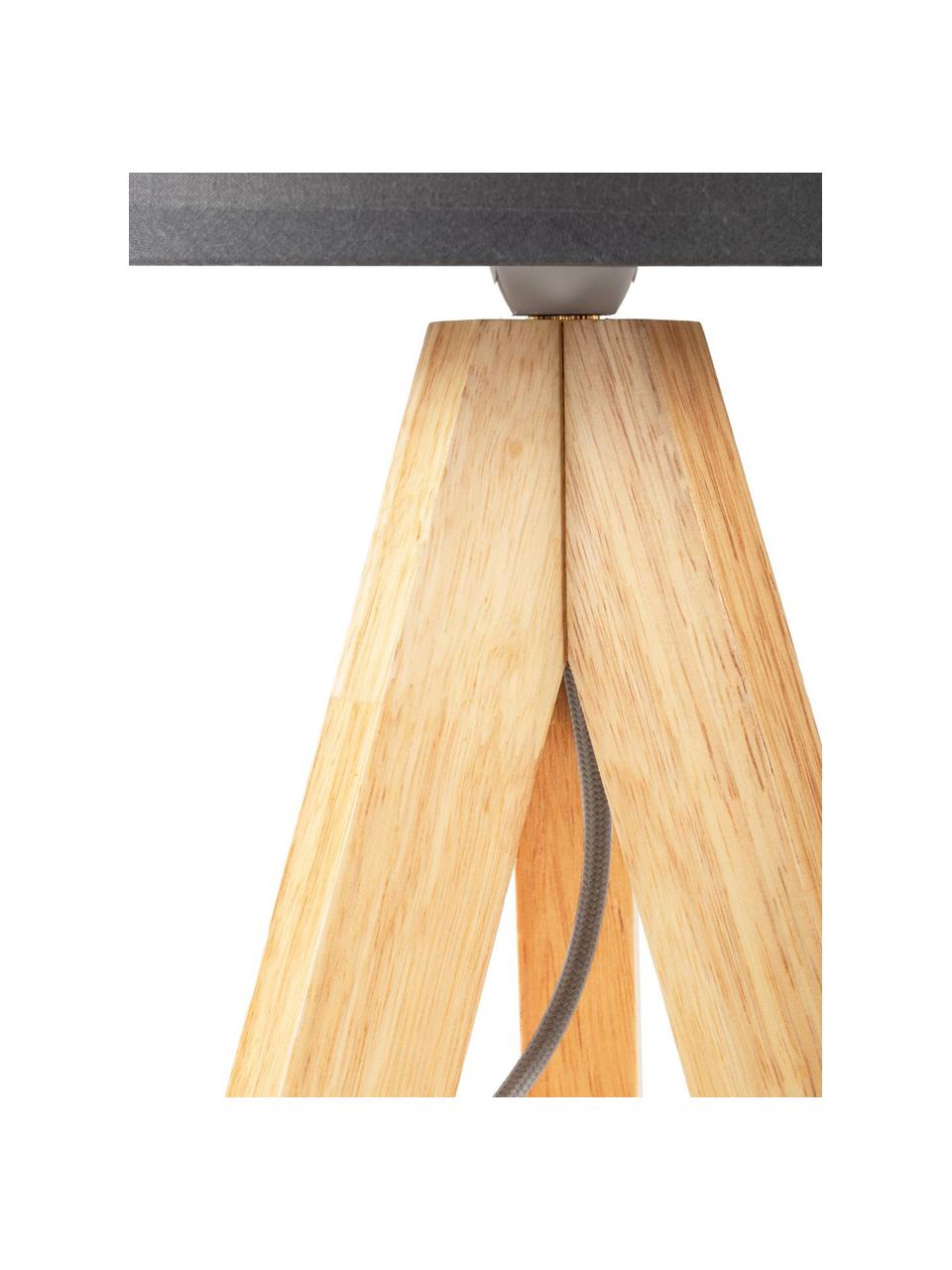 Tripod tafellamp Woody Love met houten voet, Lampenkap: stof, Lampvoet: hout, Donkergrijs, hout, Ø 19 x H 37 cm