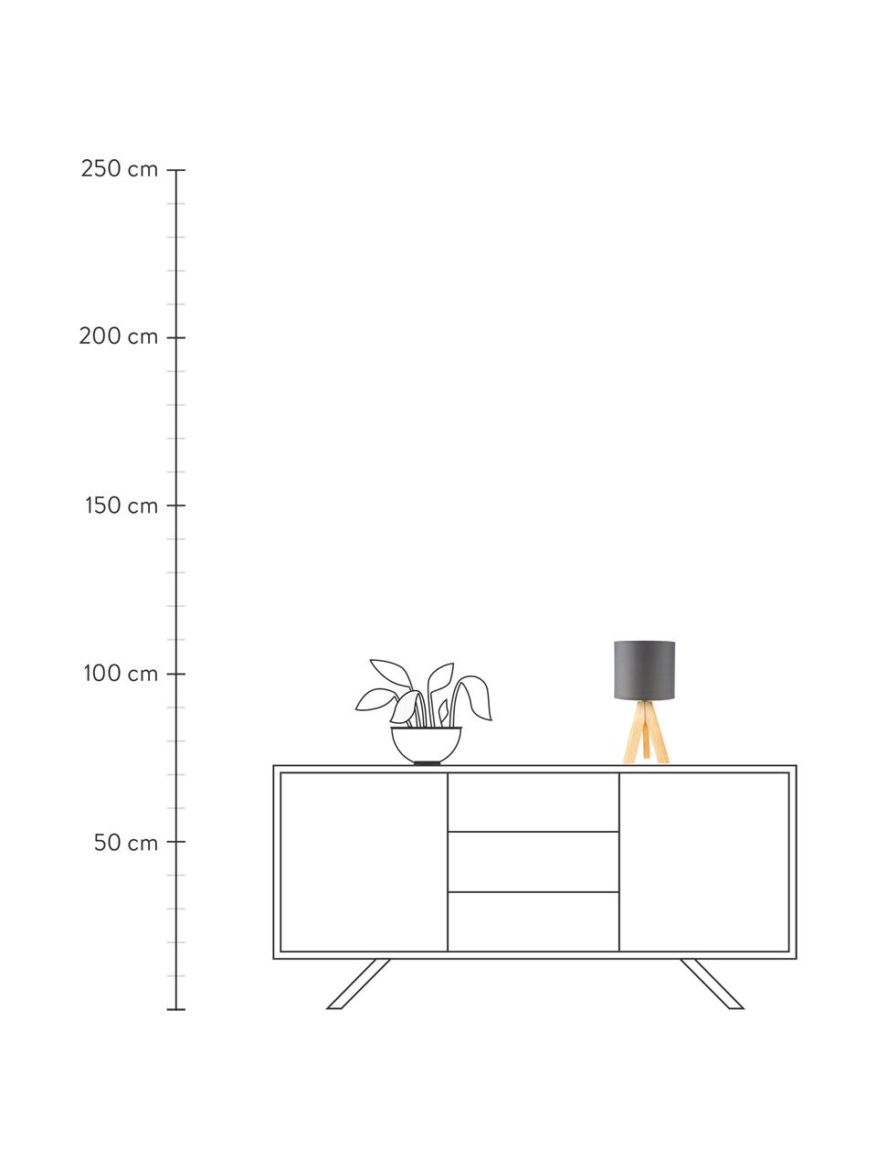 Tripod tafellamp Woody Love met houten voet, Lampenkap: stof, Lampvoet: hout, Donkergrijs, hout, Ø 19 x H 37 cm