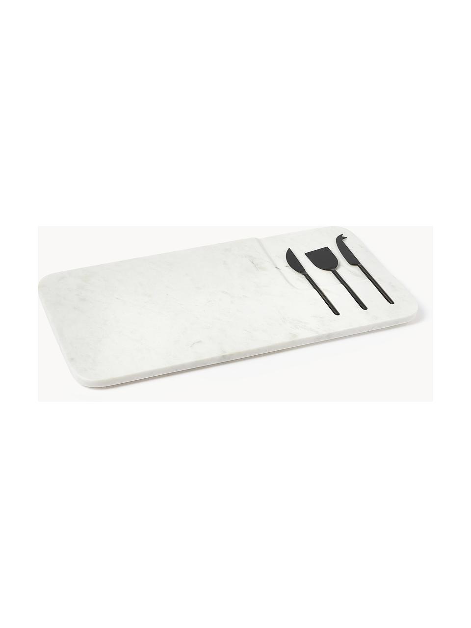 Set piatto da portata con coltelli da formaggio Jaya 4 pz, Coltello: metallo, Bianco marmorizzato, nero, Larg. 48 x Prof. 22 cm