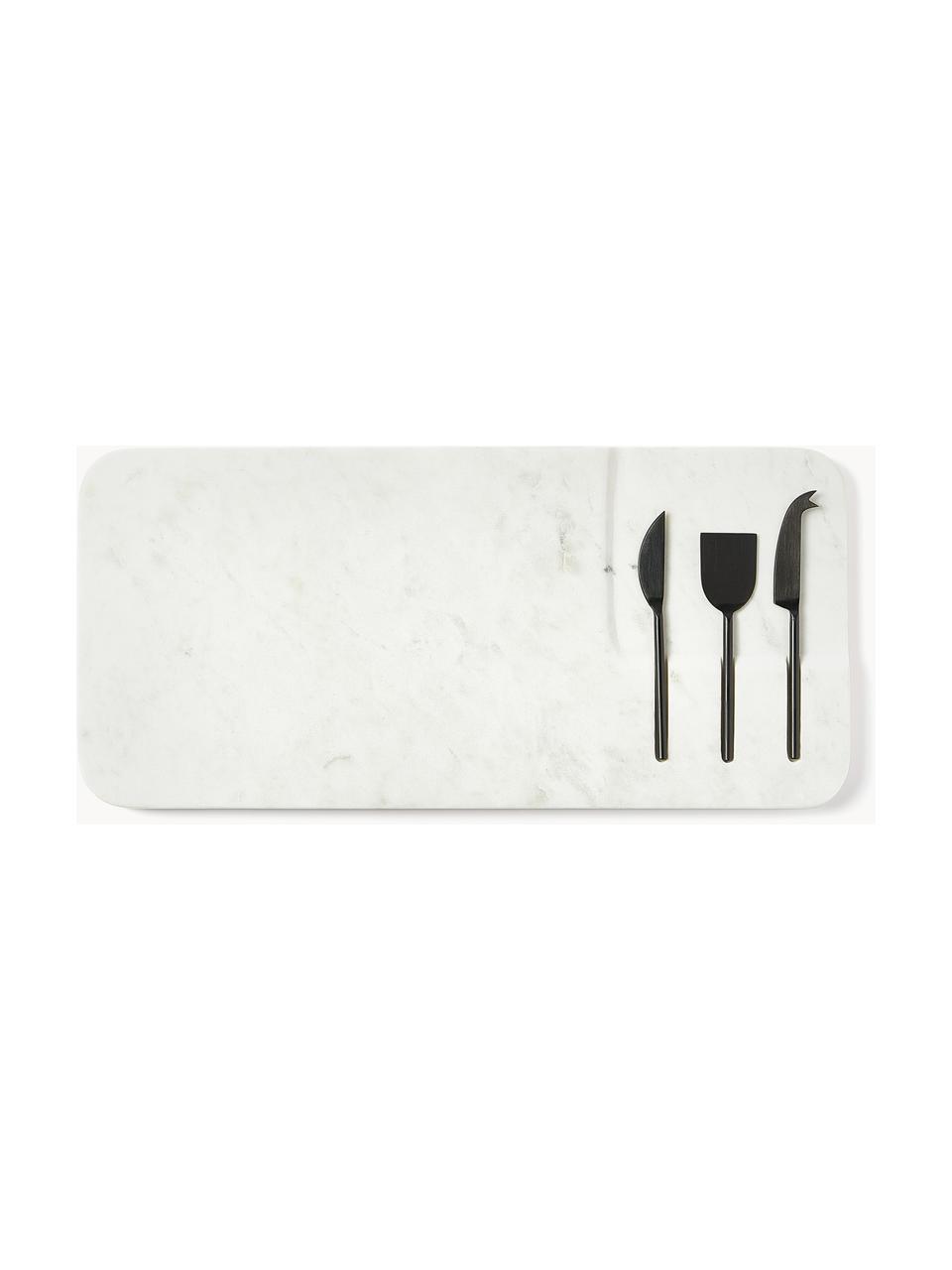 Plateau de service avec couteaux à fromage Jaya, 4 élém., Blanc marbré, noir, larg. 48 x haut. 22 cm