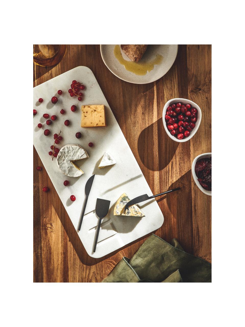 Plateau de service avec couteaux à fromage Jaya, 4 élém., Blanc marbré, noir, larg. 48 x haut. 22 cm