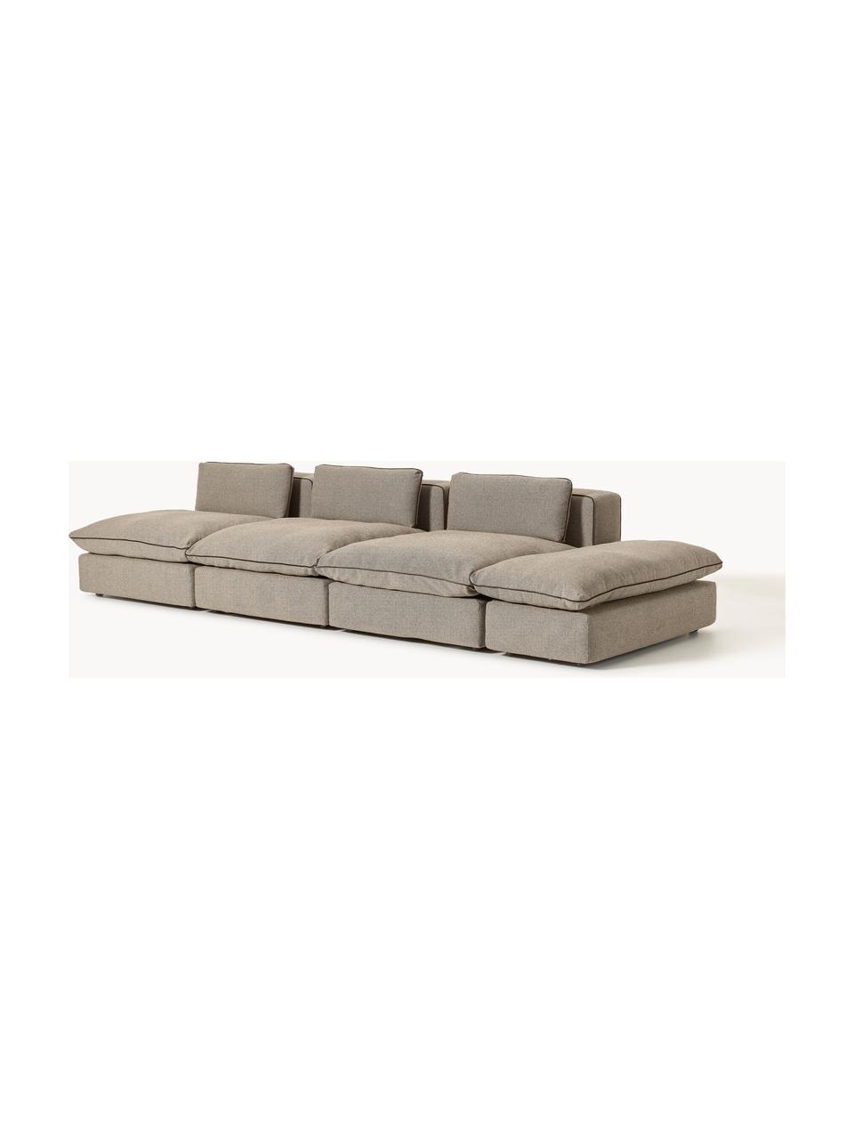 Modulares XL-Sofa Felix (3-Sitzer) mit Hocker, Bezug: 100 % Polyester Der strap, Gestell: Massives Kiefern- und Fic, Webstoff Greige, B 360 x T 140 cm