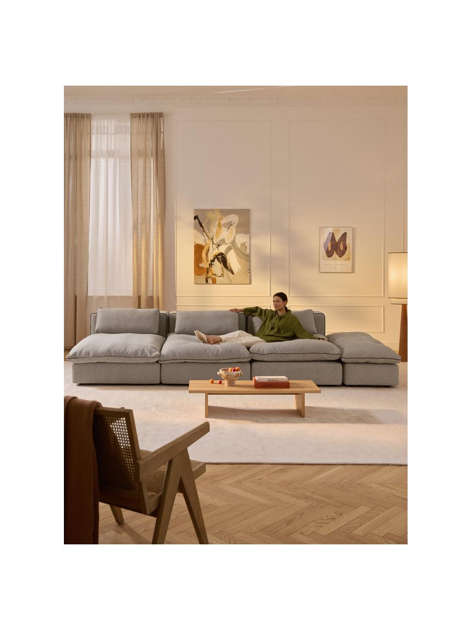 Modulares XL-Sofa Felix (3-Sitzer) mit Hocker, Bezug: 100 % Polyester Der strap, Gestell: Massives Kiefern- und Fic, Webstoff Greige, B 360 x T 140 cm