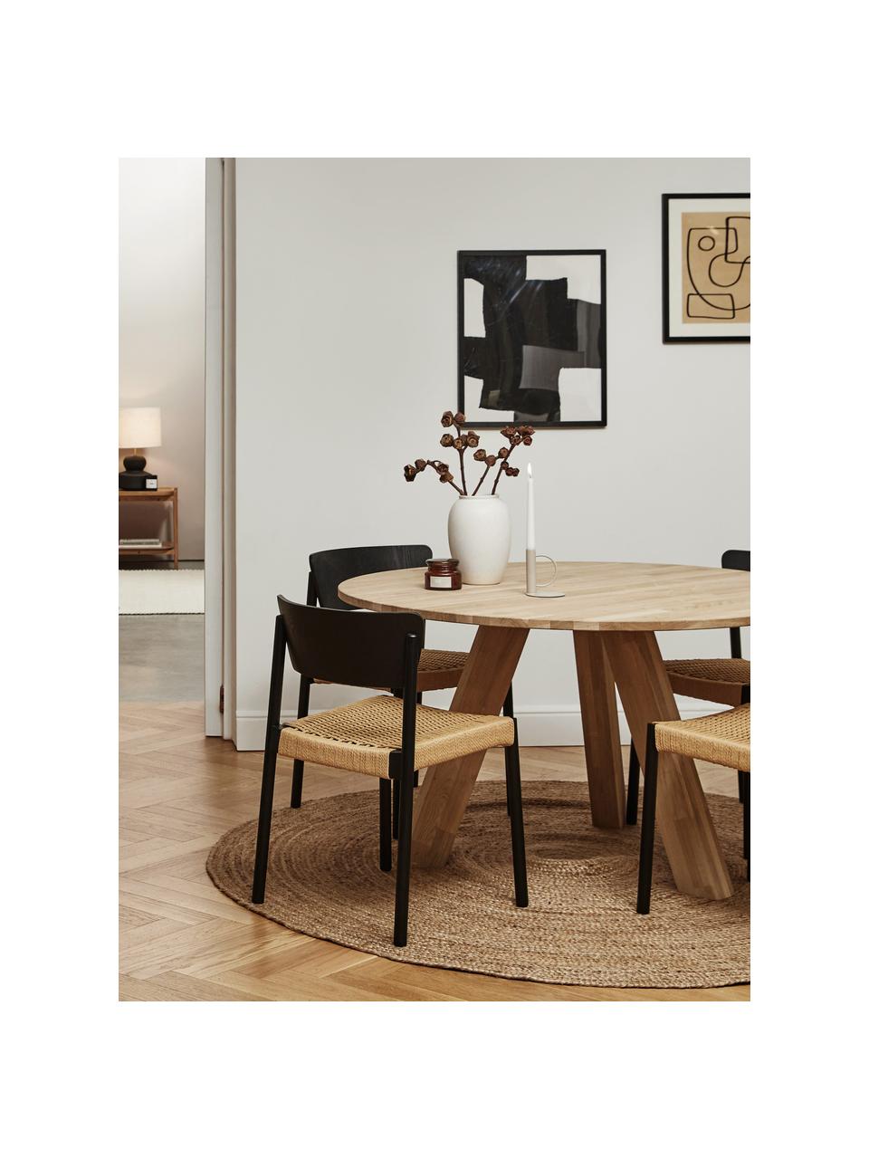 Holzstühle Danny mit Rattan-Sitzfläche, 2 Stück, Gestell: Massives Buchenholz, Sitzfläche: Papierrattan, Rückenlehne: Schichtholz mit Eschenfur, Schwarz, Beige, B 52 x T 51 cm