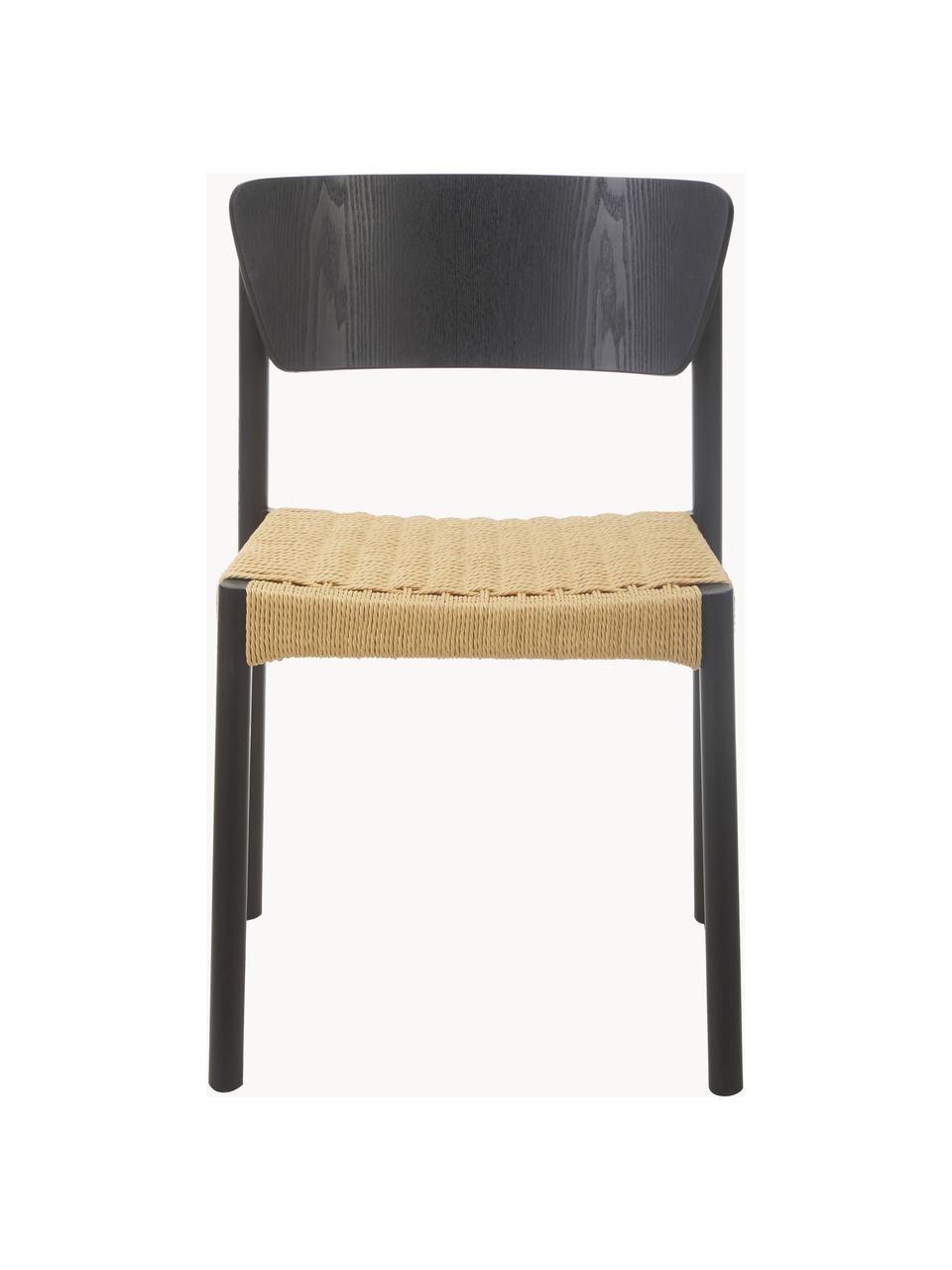 Drevené stoličky s ratanovým sedadlom Danny, 2 ks, Čierna, béžová, Š 52 x H 51 cm