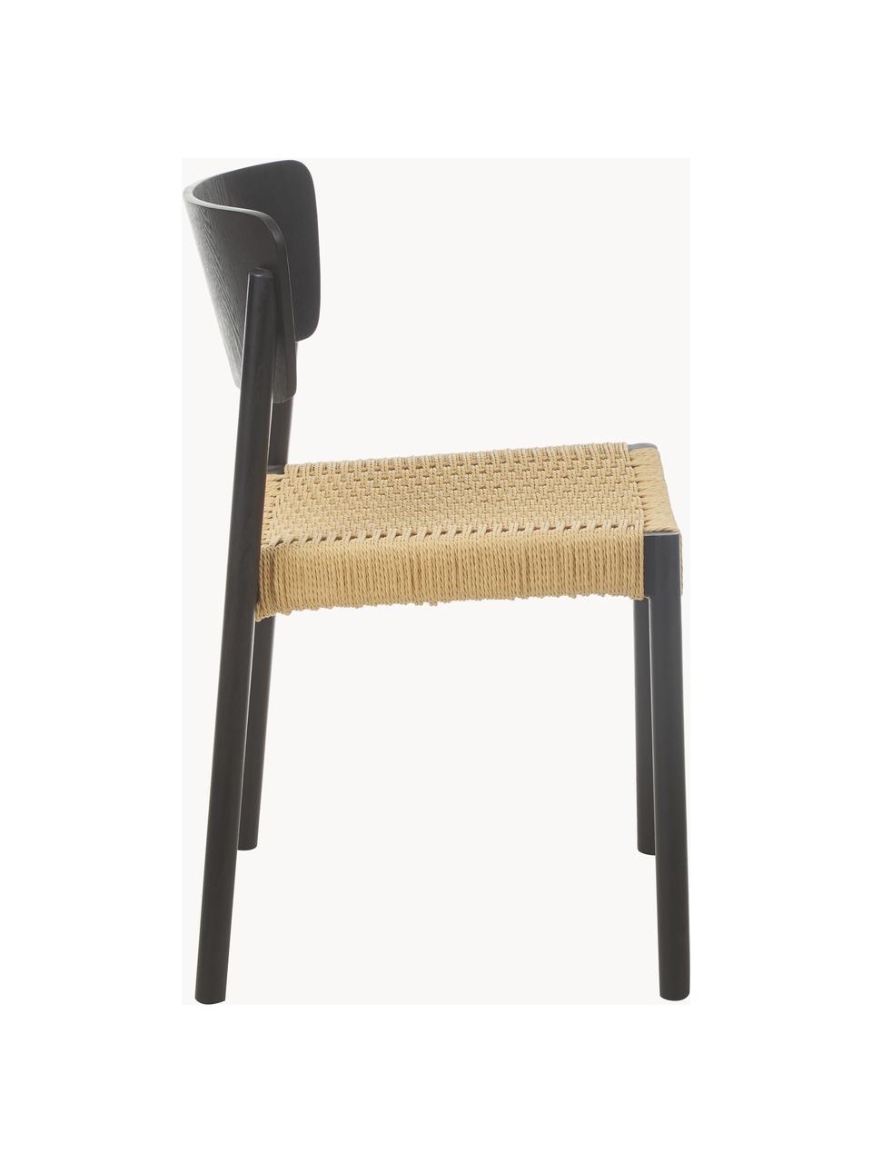 Holzstühle Danny mit Rattan-Sitzfläche, 2 Stück, Gestell: Massives Buchenholz, Sitzfläche: Papierrattan, Rückenlehne: Schichtholz mit Eschenfur, Schwarz, Beige, B 52 x T 51 cm