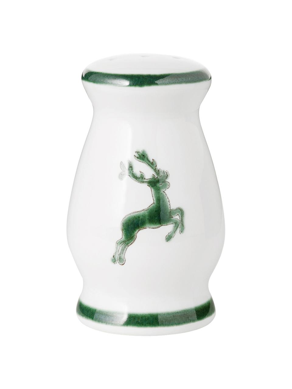 Pepiera dipinta a mano Gourmet Grüner Hirsch, Ceramica, Verde, bianco, 4 x 6 cm