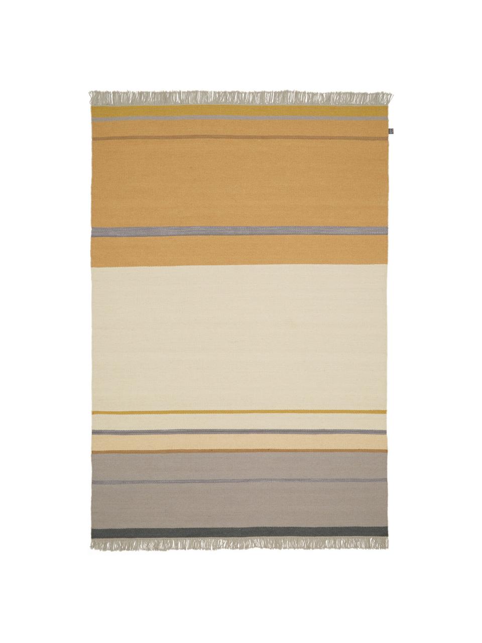 Tappeto in lana color beige/giallo tessuto a mano con frange Metallum, 85% lana, 15% poliestere
Nel caso dei tappeti di lana, le fibre possono staccarsi nelle prime settimane di utilizzo, questo e la formazione di lanugine si riducono con l'uso quotidiano, Multicolore, Larg. 170 x Lung. 240 cm  (taglia M)