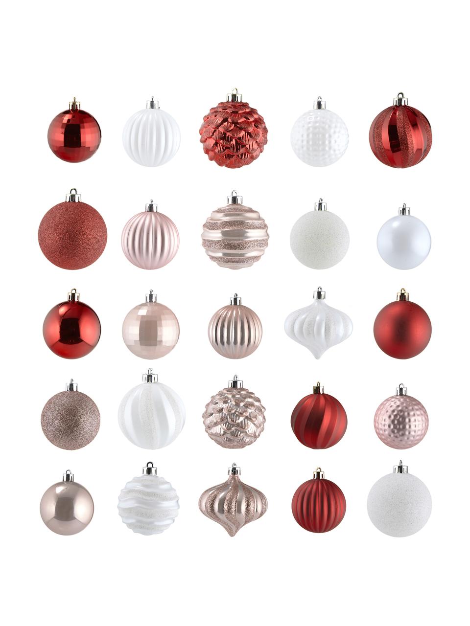 Bruchfestes Weihnachtskugel-Set Nip Ø 7 cm, 60-tlg., Rosa, Rot, Weiß, Silberfarben, Ø 7x H 7 cm