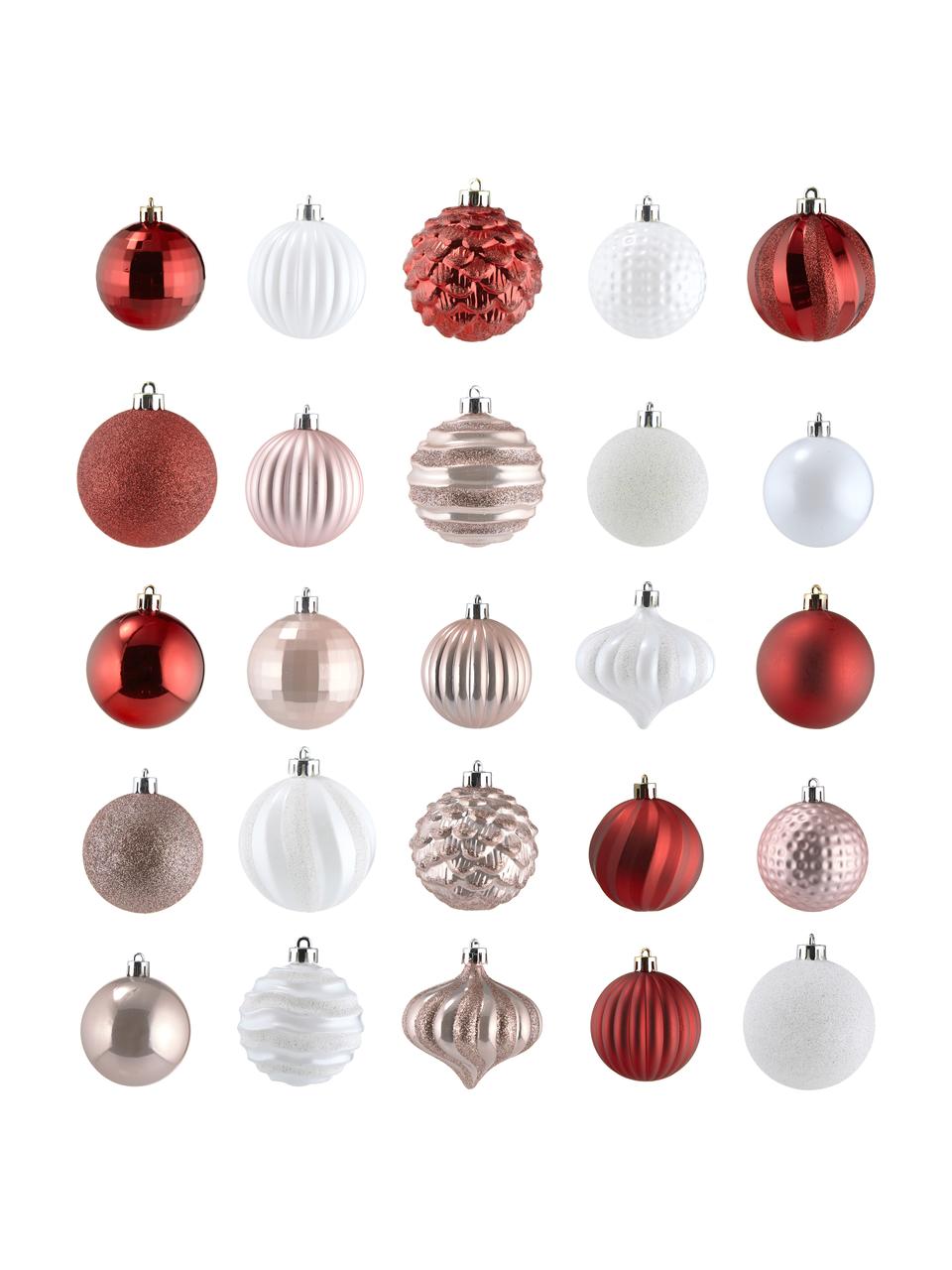 Set de bolas de Navidad irrompibles Turnip Ø 7 cm, 60 uds., Rosa, rojo, blanco, Ø 7 x Al 7 cm