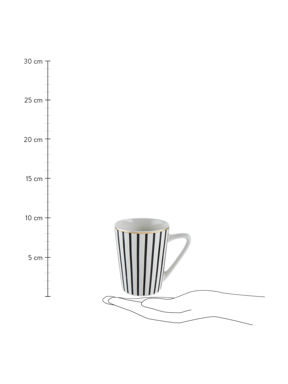 Tazas de café Pluto Loft, 4 uds., Porcelana, Negro y blanco con borde dorado, Ø 8 x Al 10 cm, 300 ml