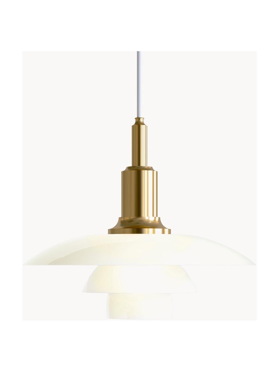 Kleine hanglamp PH 3/2, mondgeblazen, Lampenkap: opaalglas, mondgeblazen, Goudkleurig, wit, Ø 29 x H 24 cm