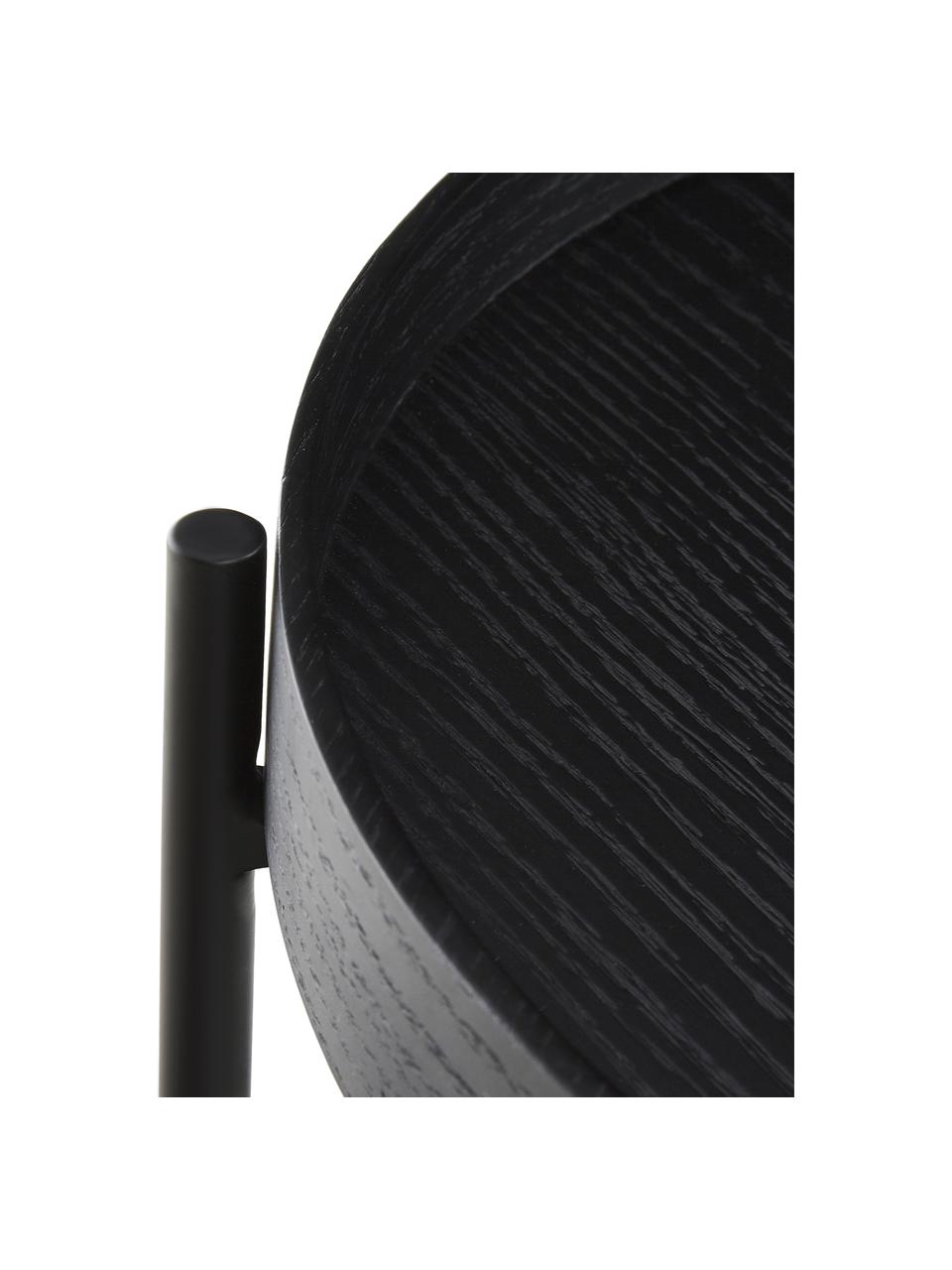 Bijzettafel Renee met opbergvak, Frame: gepoedercoat metaal, Tafelbladen: zwart. Frame: mat zwart, Ø 44 x H 49 cm