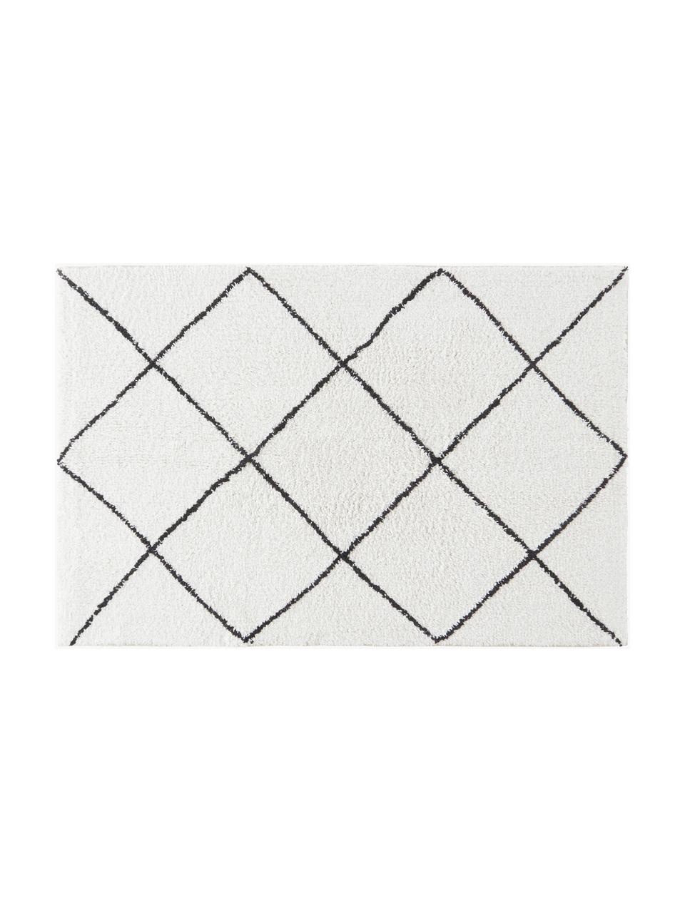 Alfombrilla de baño grande Lovi, 100% algodón, Blanco, negro, An 80 x L 120 cm