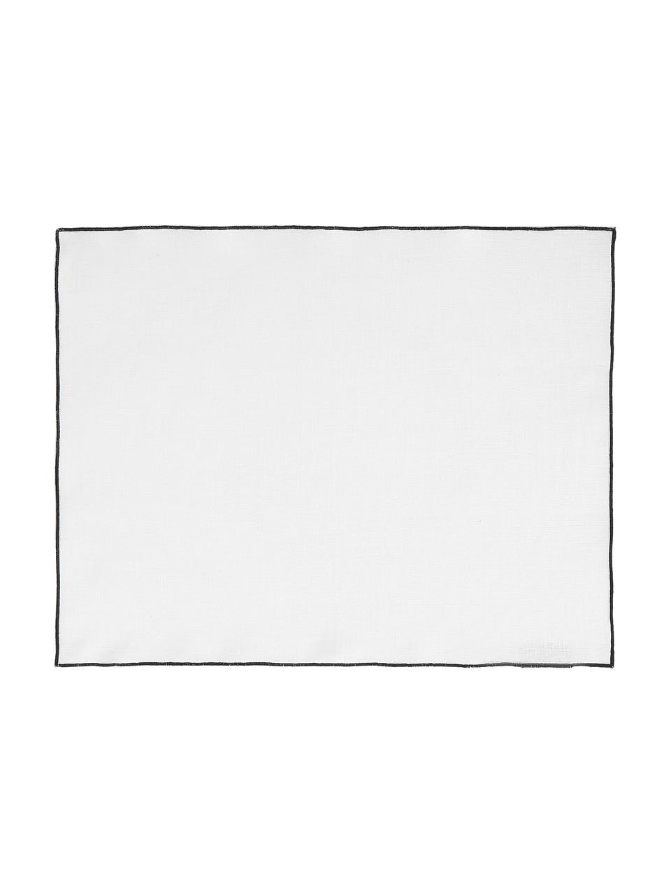 Leinen-Tischsets Vilnia mit Umkettelung, 6 Stück, 100 % Leinen, Weiß, Schwarz, B 37 x L 47 cm
