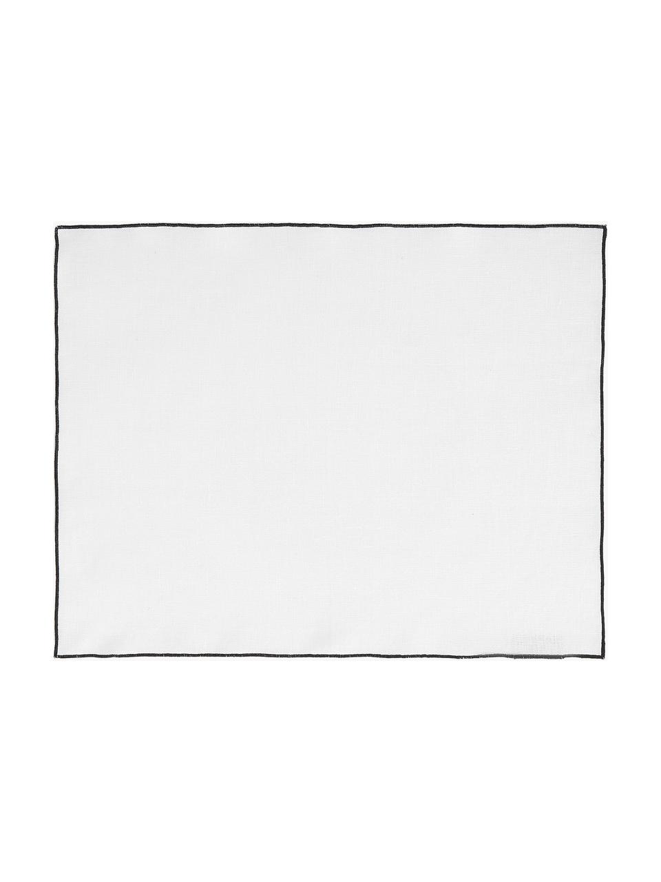 Serviettes de table en lin blanc avec bordure Vilnia, 6 pièces, 100 % pur lin, Blanc, noir, larg. 37 x long. 47 cm