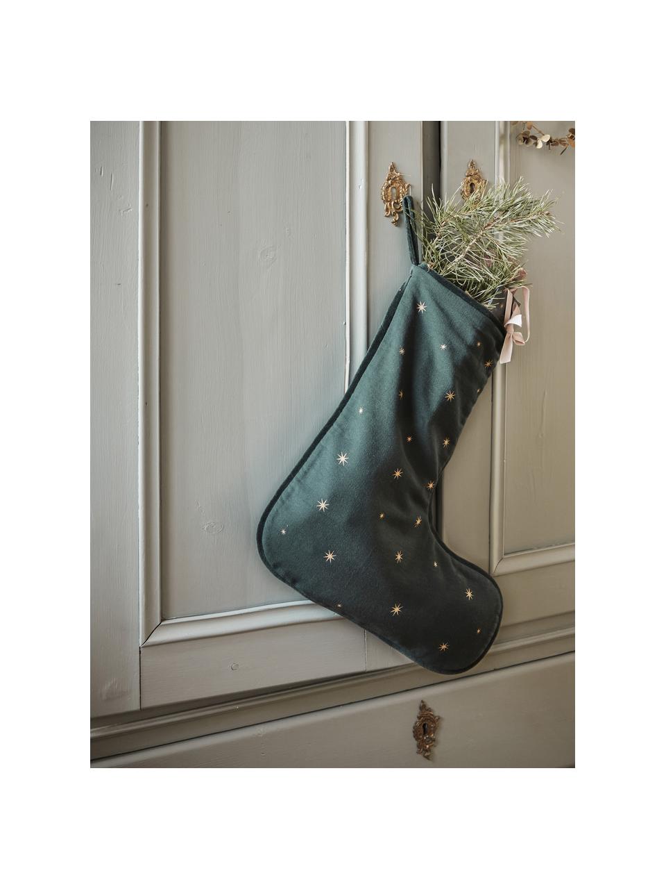 Chaussette de Noël en coton Gift, Coton, Vert foncé, larg. 37 x haut. 44 cm