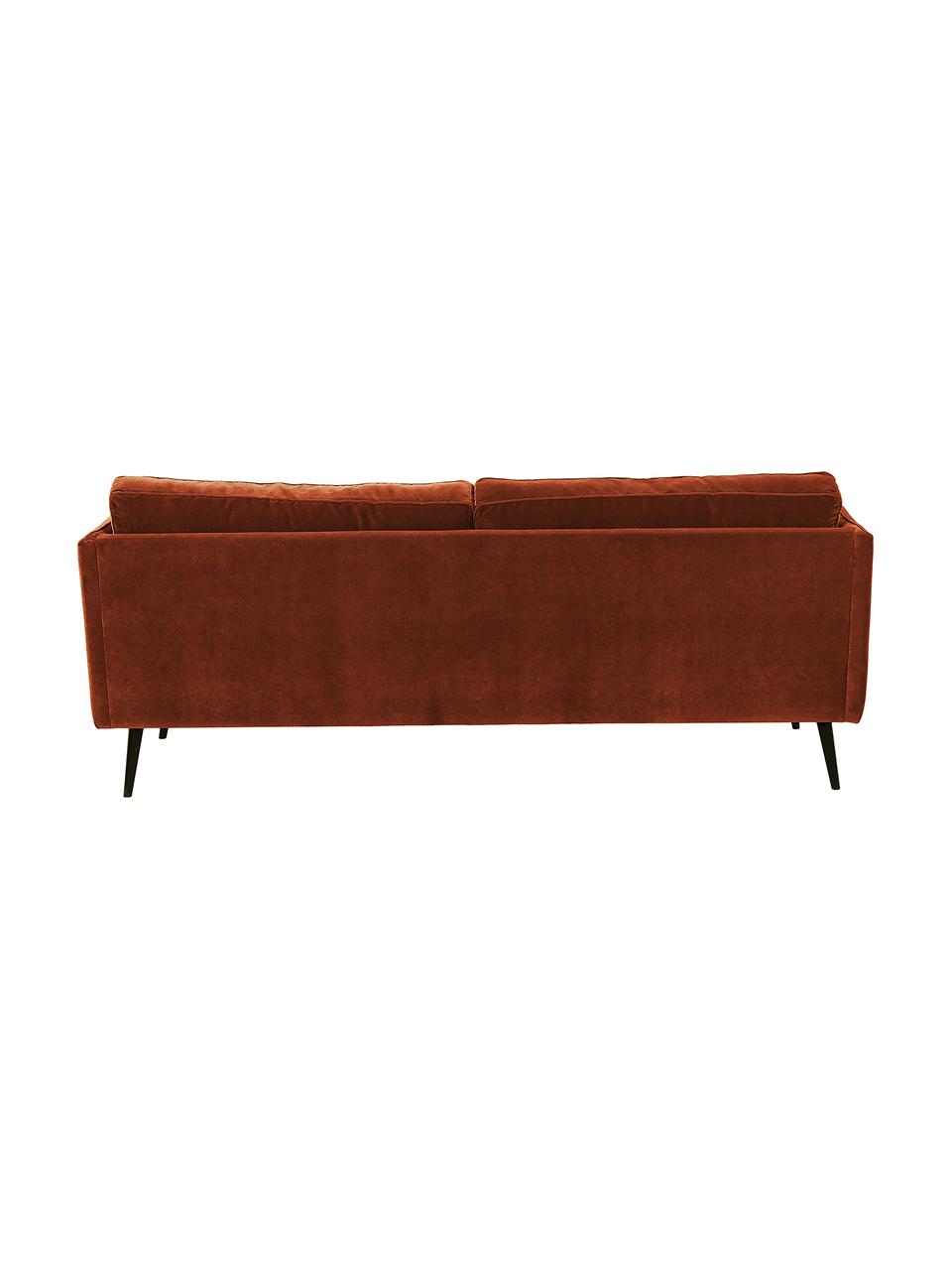 Zamatová pohovka s drevenými nohami Paola (3-miestna), Zamatová hrdzavá červená, Š 209 x H 95 cm