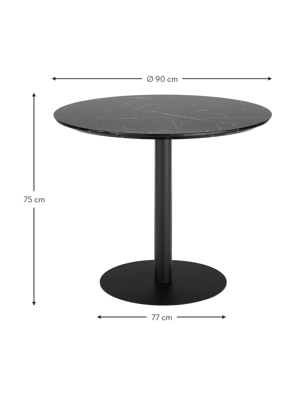 Okrúhly jedálenský stôl s mramorovým vzhľadom Karla,  Ø 90 cm, Čierna so vzhľadom mramoru, Ø 90 x V 75 cm