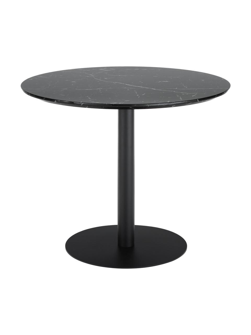 Okrągły stół do jadalni o wyglądzie marmuru Karla, Blat: płyta pilśniowa średniej , Czarny, marmurowy, Ø 90 x W 75 cm