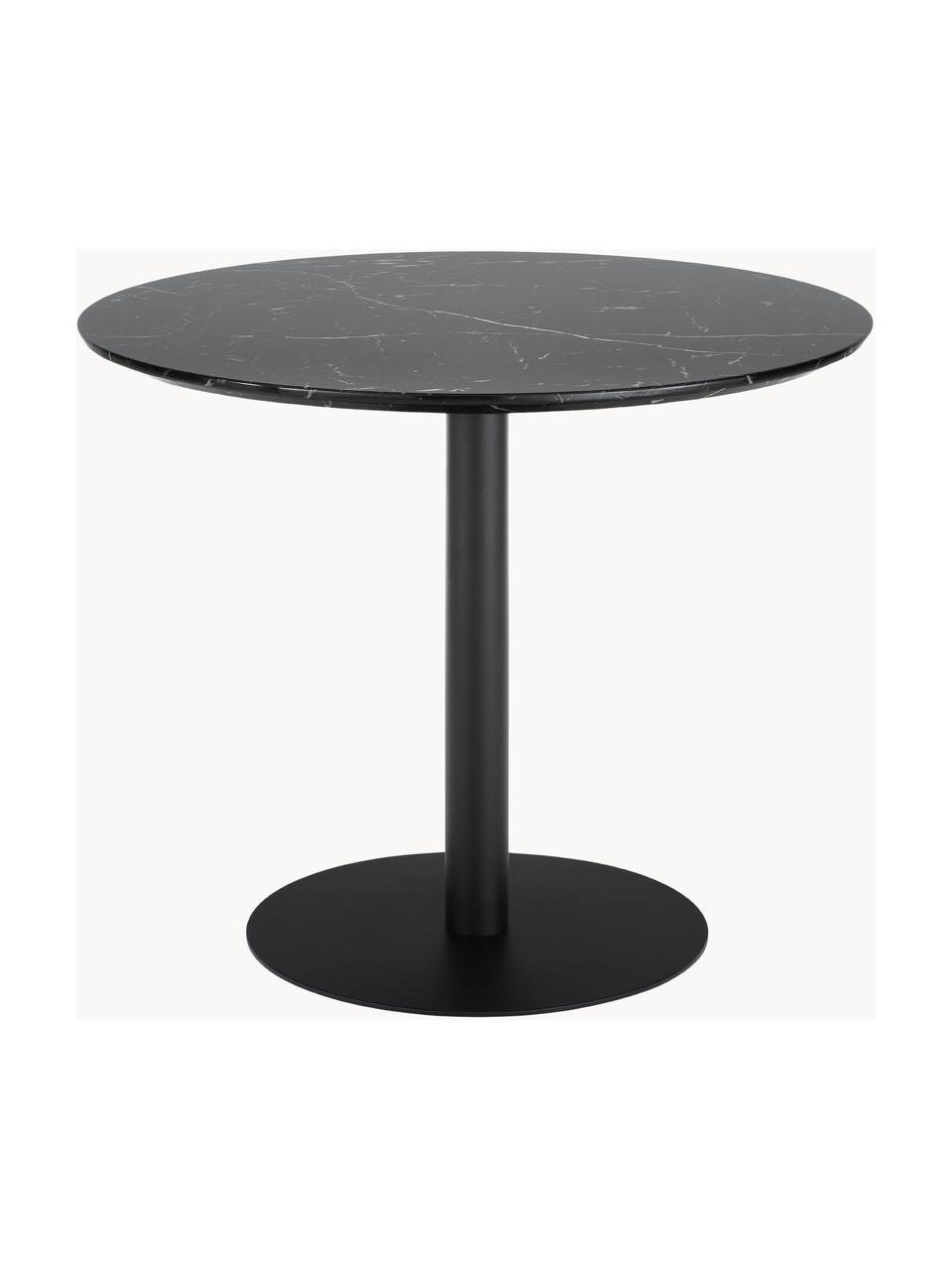 Mesa de comedor redonda Karla, tablero en aspecto mármol, Ø 90 cm, Tablero: fibras de densidad media , Estructura: metal con pintura en polv, Mármol negro, Ø 90 x Al 75 cm