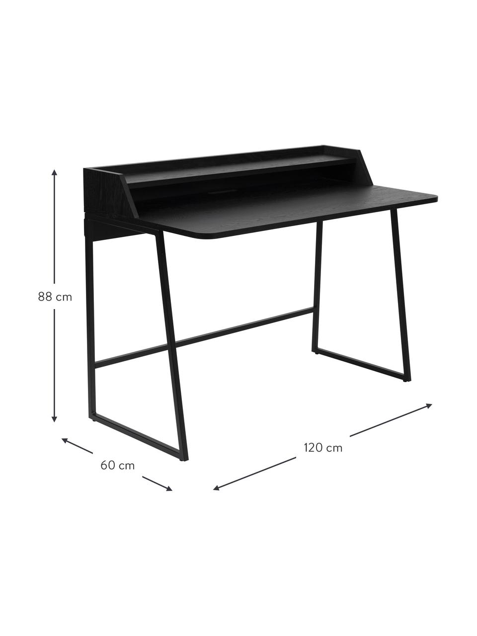 Bureau Giorgio van hout en metaal, Frame: gepoedercoat metaal, Zwart, B 120 x D 60 cm