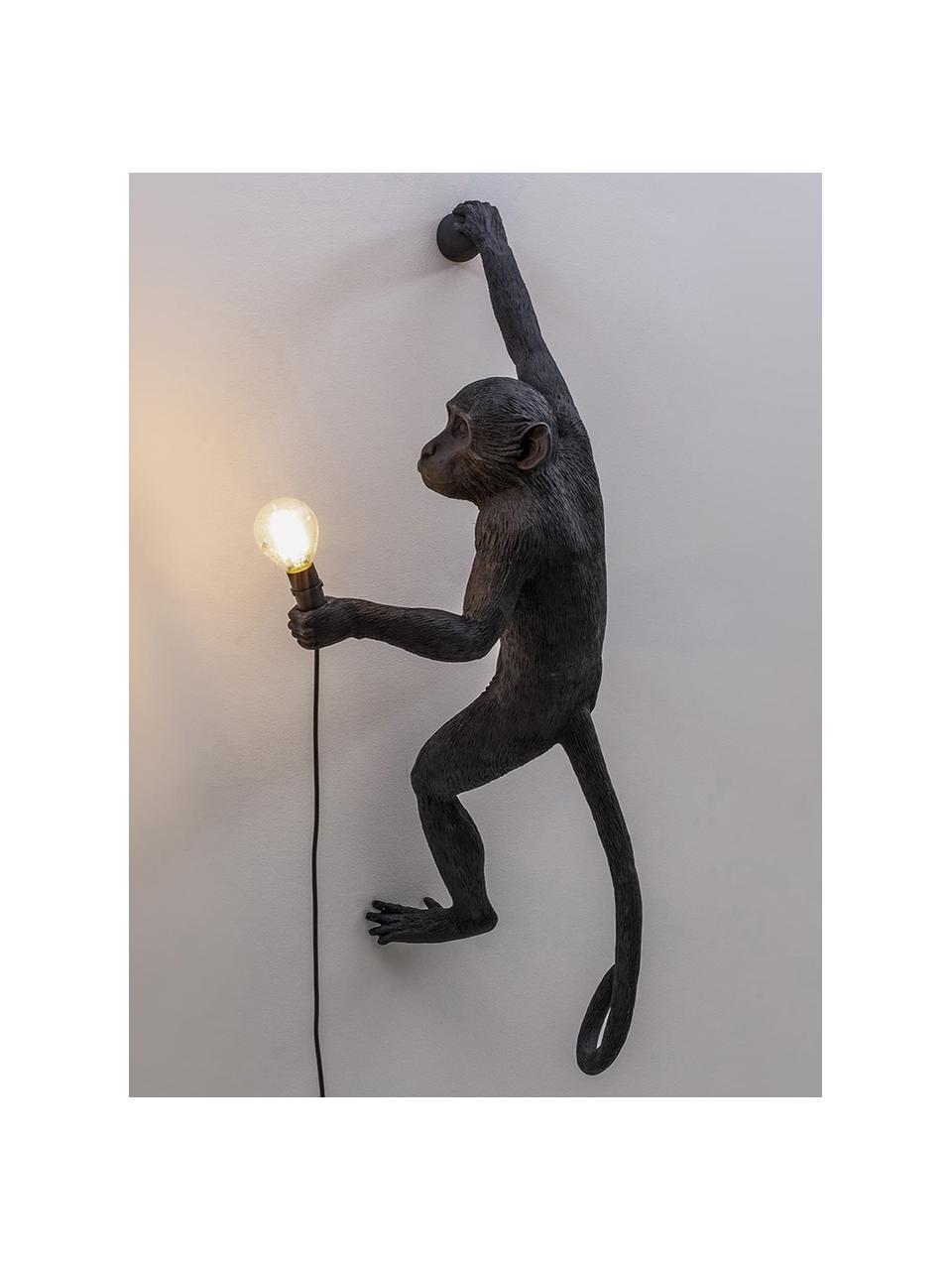 Wandlamp The Monkey met stekker, Polyresin, Zwart, 21 x 77 cm