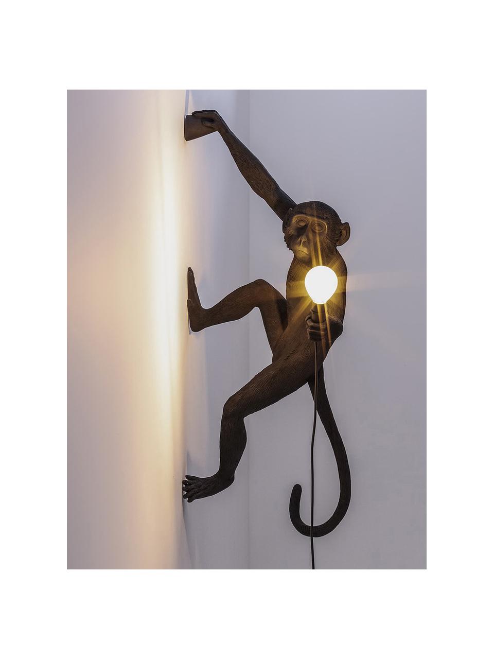Wandlamp The Monkey met stekker, Polyresin, Zwart, 21 x 77 cm